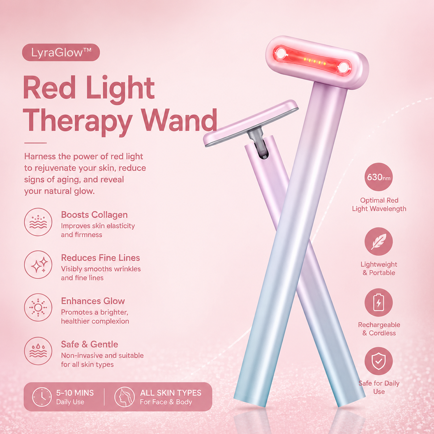 LyraGlow™ Red Light Therapy Wand