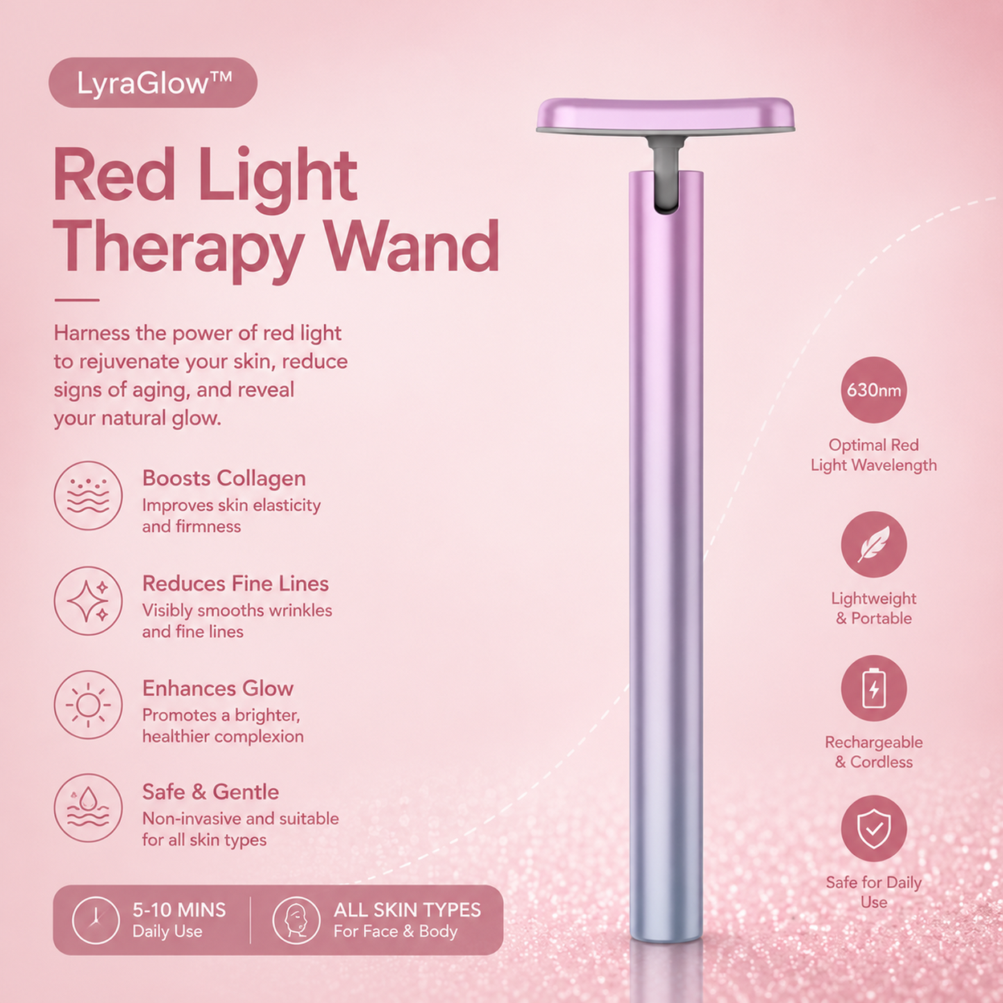 LyraGlow™ Red Light Therapy Wand