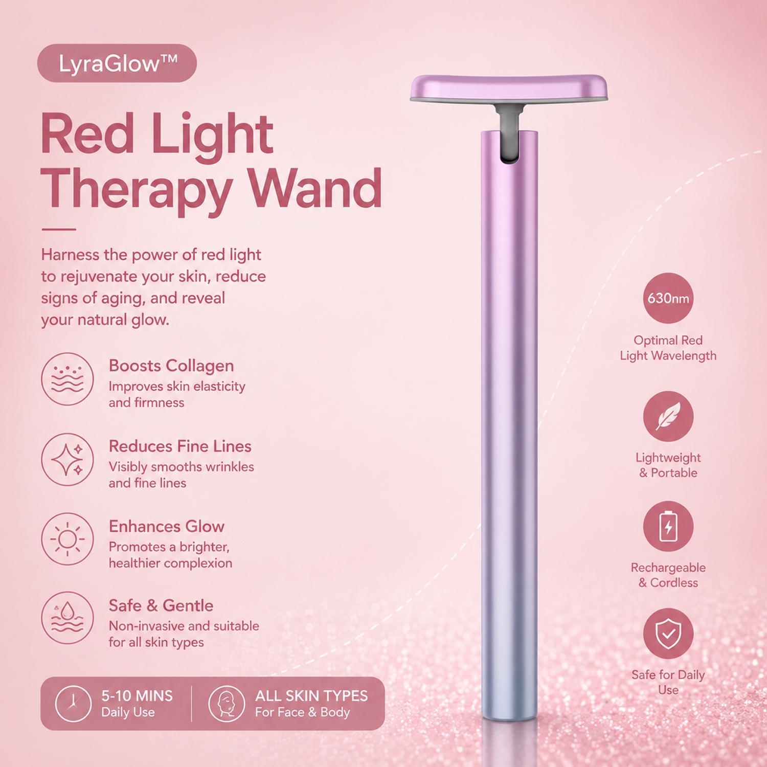 LyraGlow™ Red Light Therapy Wand